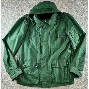 Lands End Rain Jacket Mens XL Storm Raker Hooded Waterproof Coat Green Nylon